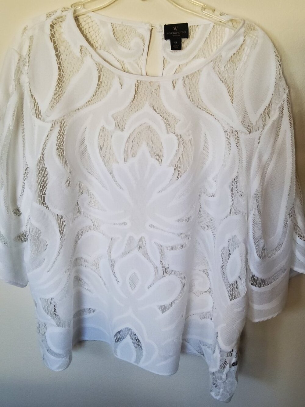 White Lace Sheer Blouse size 2X Worthington brand